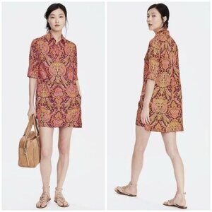 New BANANA REPUBLIC Paisley Elbow-Sleeve Dress in Coral Dream Size 14